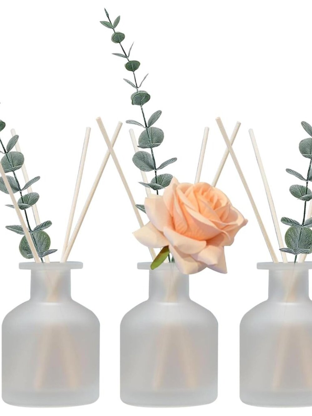 3-Piece Refillable Frosted Glass Reed Diffuser Bottles with 28 Sticks for Decor